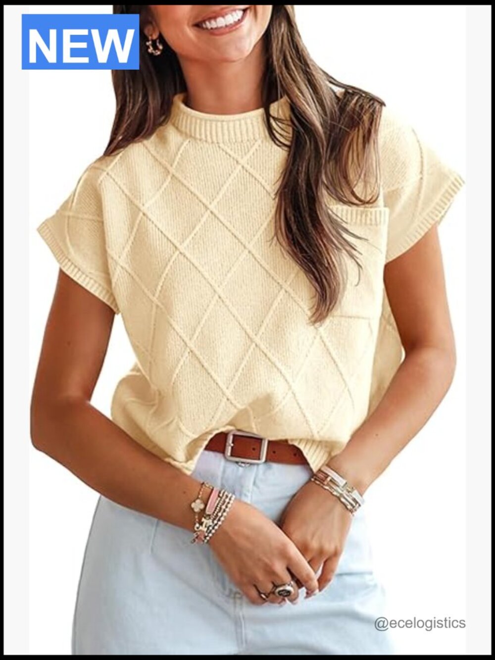 Mock Neck Cap Sleeve Knit Pullover - Loose Fit Summer Sweater Top